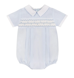FELTMAN BROTHERS BOYS WAVE SMOCKED ROMPER-BLUE/WHITE