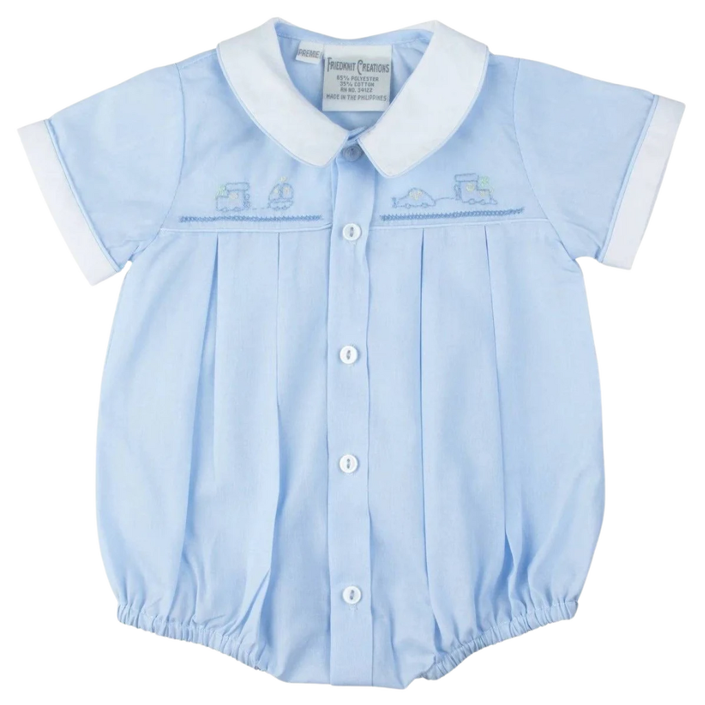 FELTMAN BROTHERS CREEPER WITH TRAIN-BLUE/WHITE