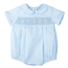 FELTMAN BROTHERS SMOCKED EMB DIAMOND CREEPER - BLUE