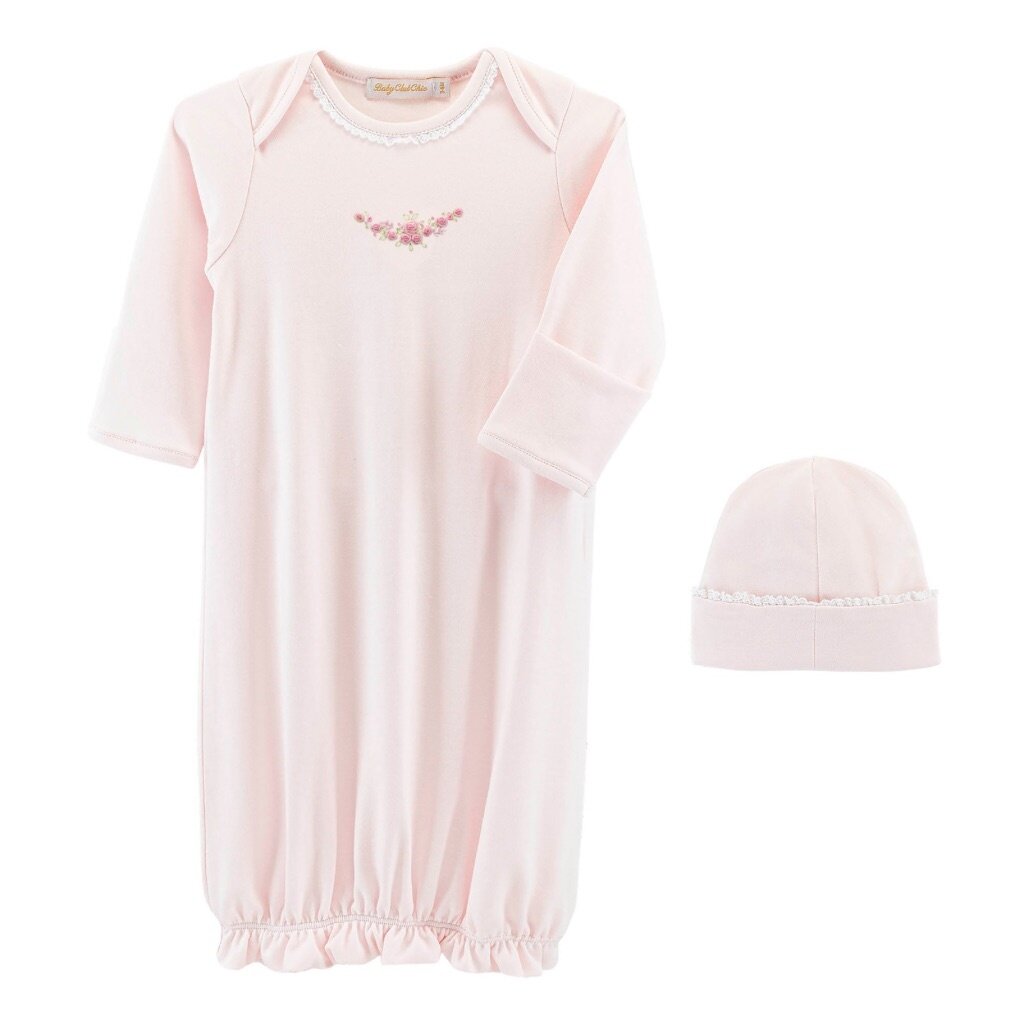 BABY CLUB CHIC blossom moon gown w/lace trim & hat set