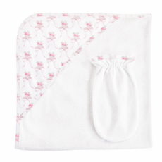 BABY CLUB CHIC sweet bows hooded towel w/mitt set 31'x28'