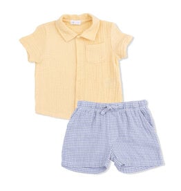 ANGEL DEAR Polo Button Up With Casual Short - Micro Gïngham Blue Blizzard