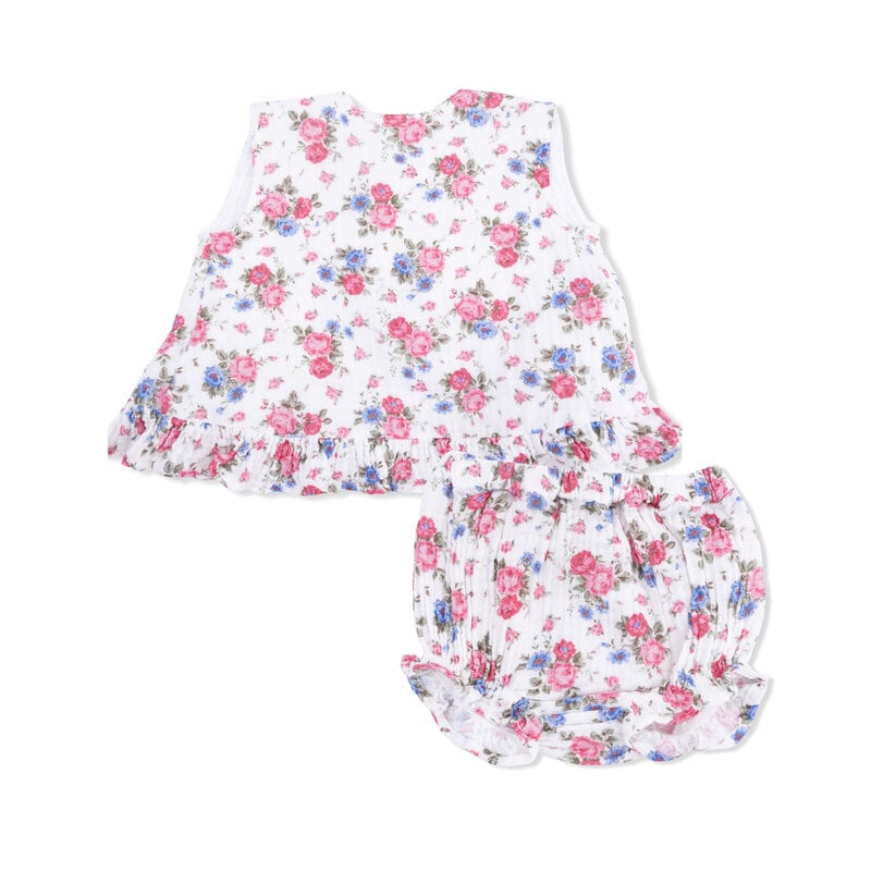 ANGEL DEAR Ruffle Back Top & Bloomer - Cabbage Roses