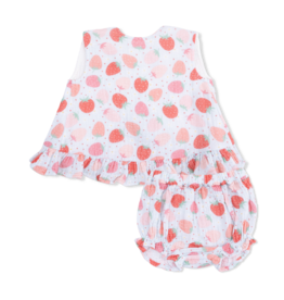 ANGEL DEAR Ruffle Back Top & Bloomer - Strawberry Bliss