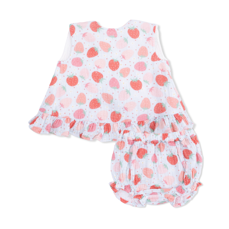 ANGEL DEAR Ruffle Back Top & Bloomer - Strawberry Bliss