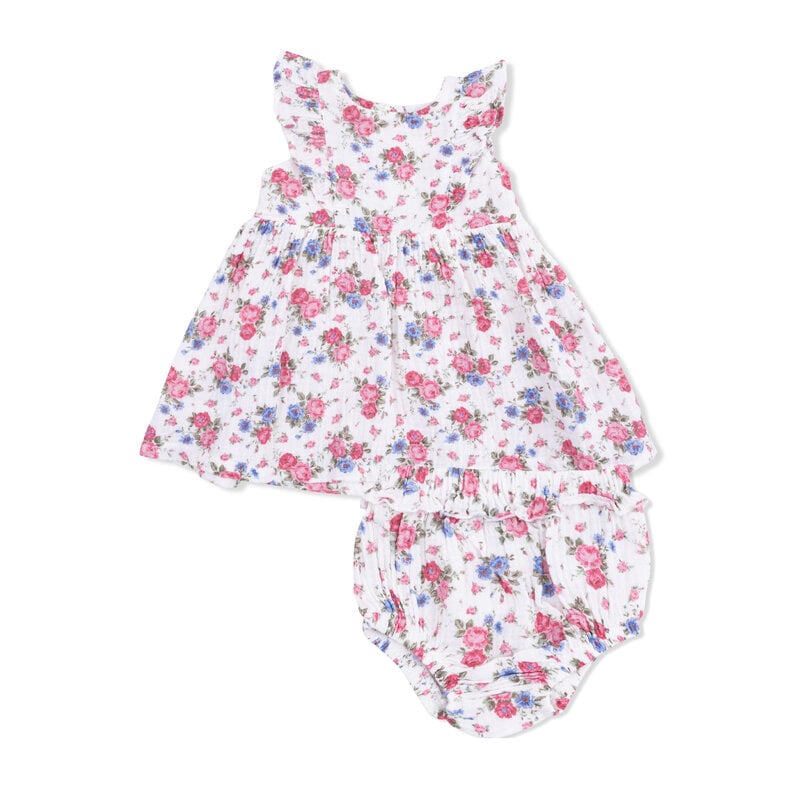 ANGEL DEAR Ruffle Sleeve Dress & Bloomer - Cabbage Roses