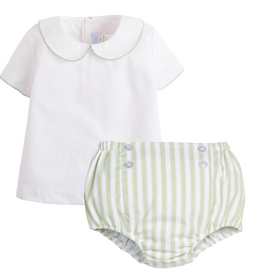 LITTLE ENGLISH Whipstitch Day Shirt-Green w/ Diaper Cover-Meriwether Stripe