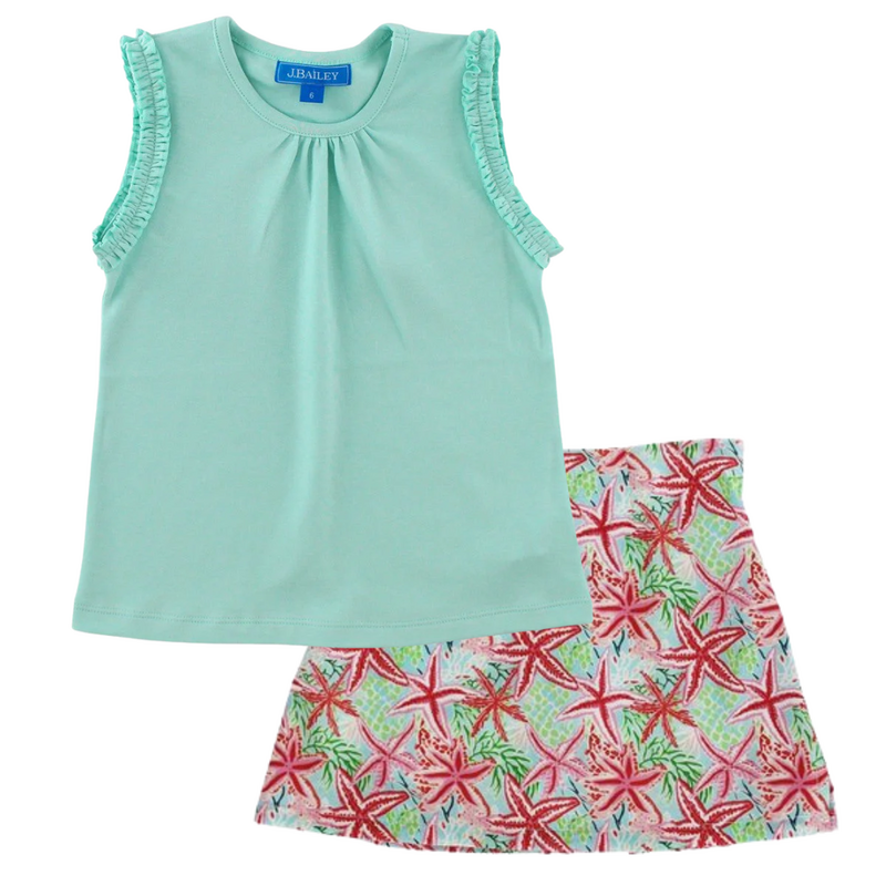 J.BAILEY SUMMER TEE-SEAGLASS W/SKORT-PAGODA PINK SEA STARS