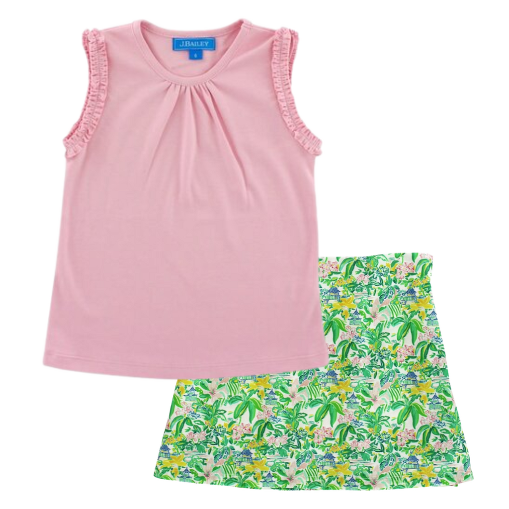 J.BAILEY SUMMER TEE-PINK W/SKORT-PAGODA GARDENS