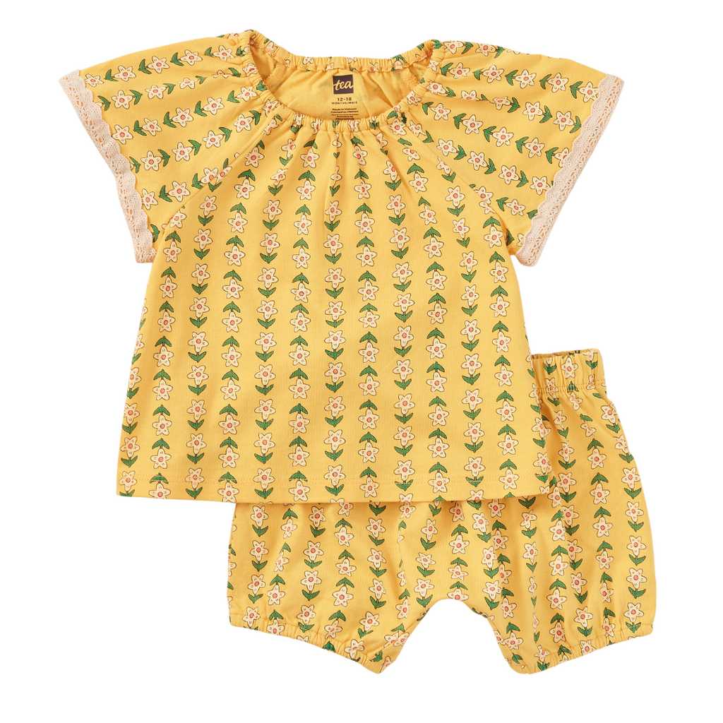 PRINTED CROCHET TRIM BABY SET