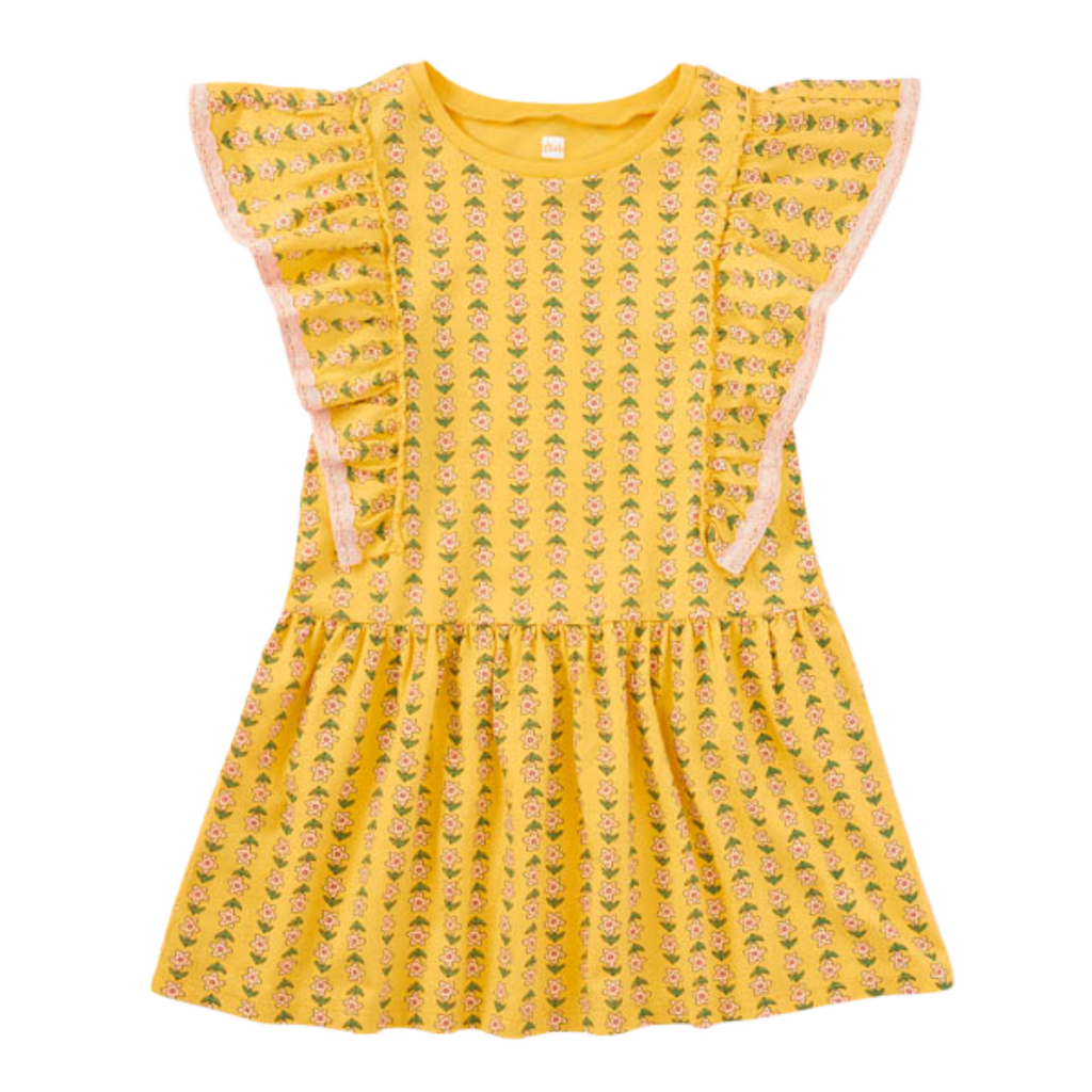 CROCHET TRIM RUFFLE DRESS