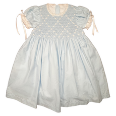 PERCY & TYNE GIRLS HEIRLOOM DRESS BLUE BATISTE W/WHITE SMOCKING
