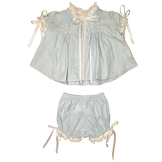 PERCY & TYNE GIRLS HEIRLOOM BLOOMER SET BLUE BATISTE W/WHITE SMOCKING