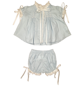 PERCY & TYNE GIRLS HEIRLOOM BLOOMER SET BLUE BATISTE W/WHITE SMOCKING