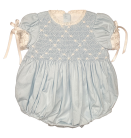 PERCY & TYNE GIRLS HEIRLOOM BUBBLE BLUE BATISTE W/WHITE SMOCKING