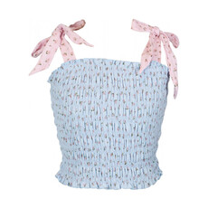 FLOWERS BY ZOE BLUE TOP W/PINK ROSES