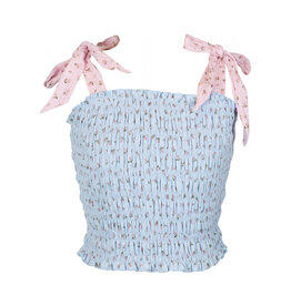 FLOWERS BY ZOE BLUE TOP W/PINK ROSES
