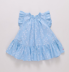 PINK CHICKEN girls harper dress - blue dewdrop block print