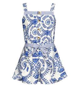 Hannah Banana Mosaic Romper-Blue