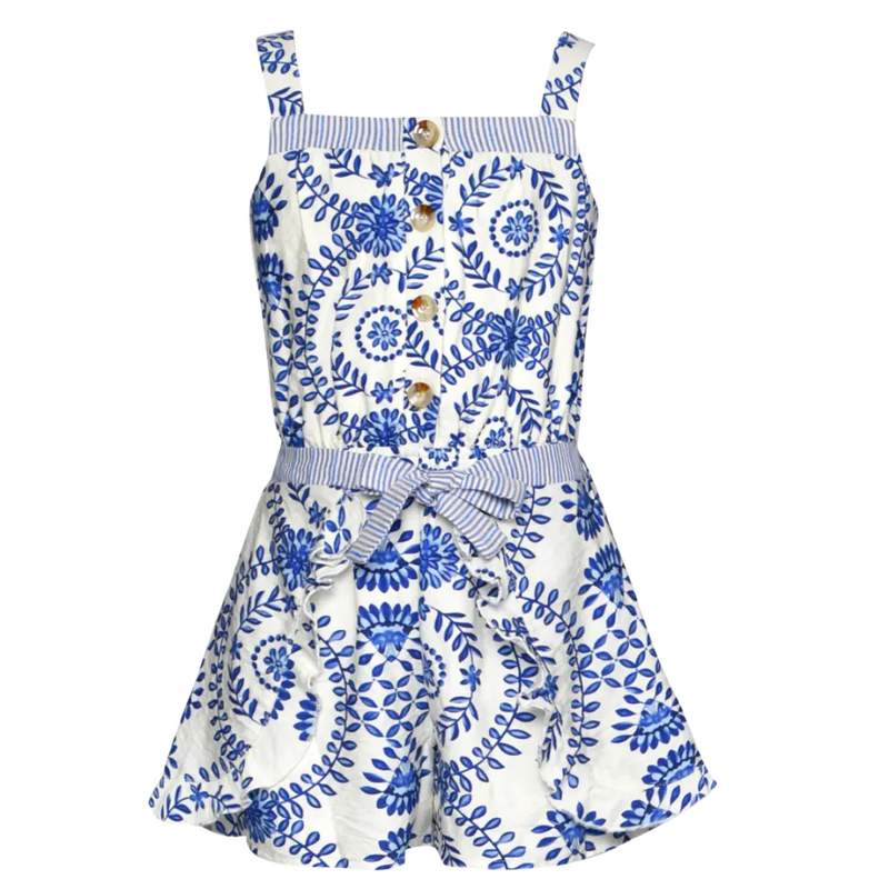 Hannah Banana Mosaic Romper-Blue