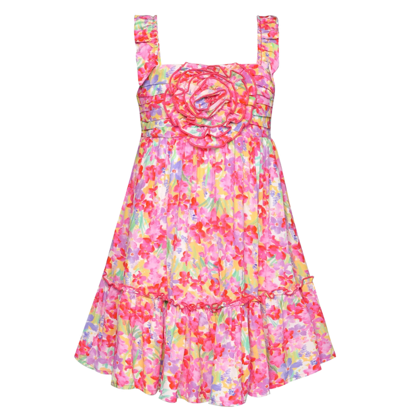 Hannah Banana Floral Print Dress w/Rosette
