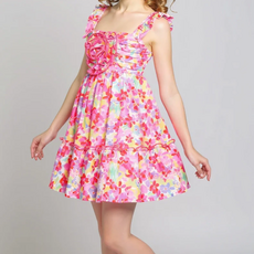 Hannah Banana Floral Print Dress w/Rosette