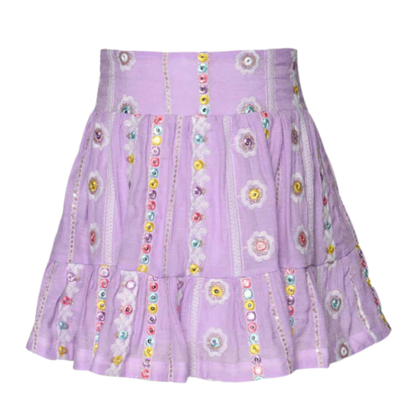 Hannah Banana Lilac Skirt with Embroidered Flowers