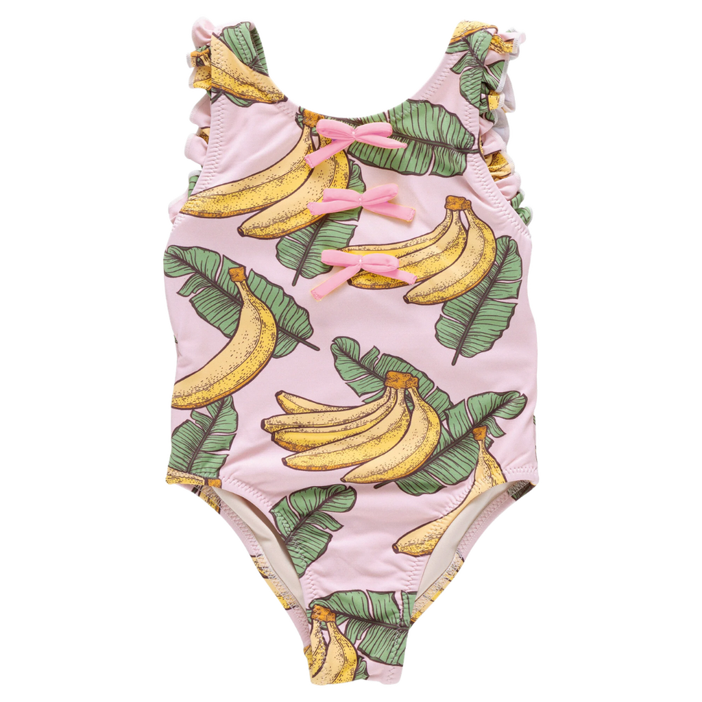 PINK CHICKEN Girls Sylvie Bow Suit - Pink Banana Leaves