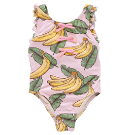 PINK CHICKEN Girls Sylvie Bow Suit - Pink Banana Leaves