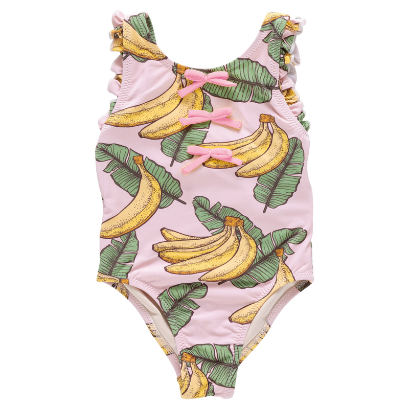 PINK CHICKEN Girls Sylvie Bow Suit - Pink Banana Leaves