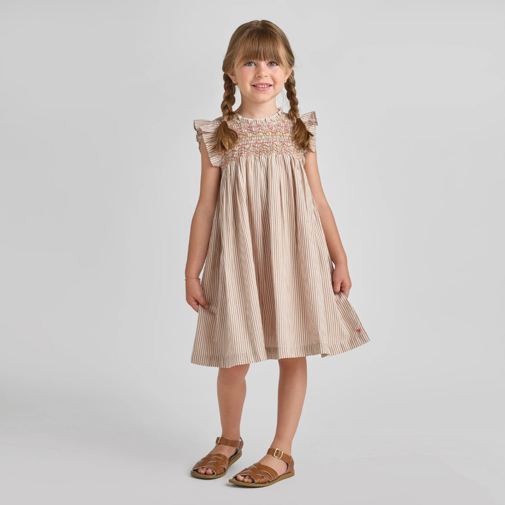 PINK CHICKEN Girls Stevie Dress - Tawny Brown Stripe