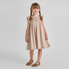PINK CHICKEN Girls Stevie Dress - Tawny Brown Stripe