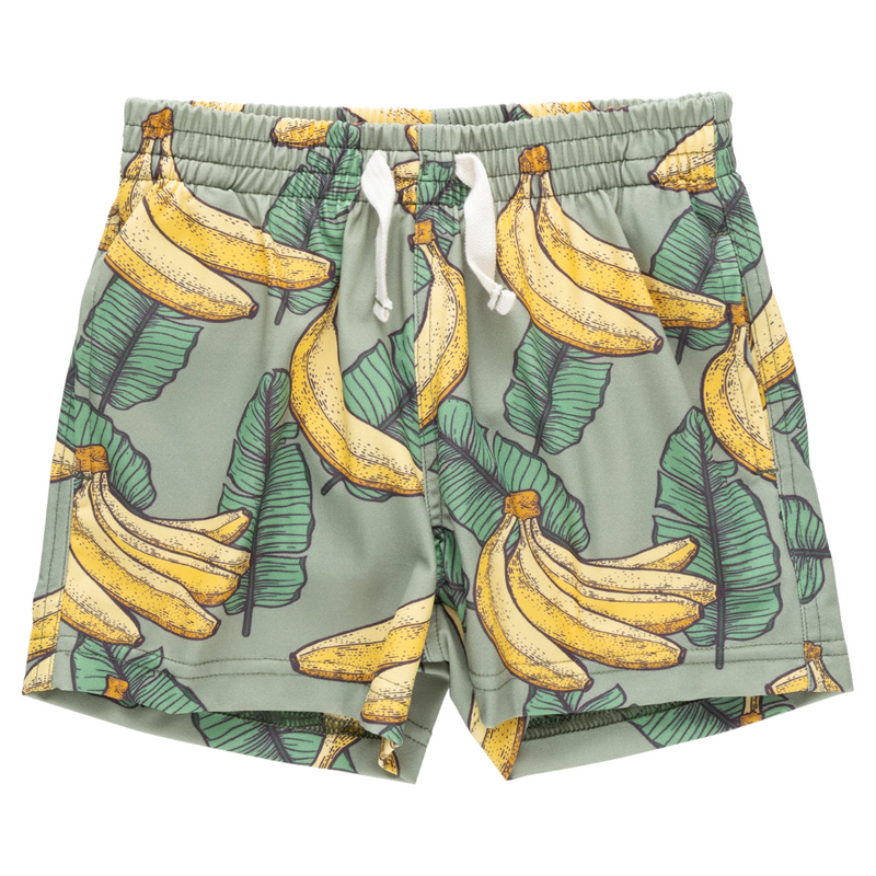 PINK CHICKEN Boys Swim Trunk - Green Banana Leaves