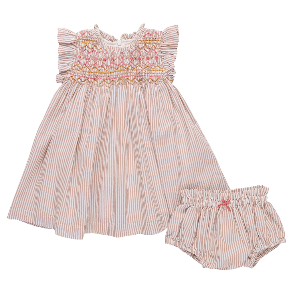 PINK CHICKEN Baby Girls Stevie Dress - Tawny Brown Stripe