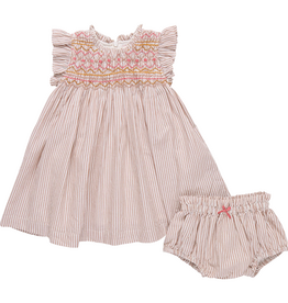 PINK CHICKEN Baby Girls Stevie Dress - Tawny Brown Stripe