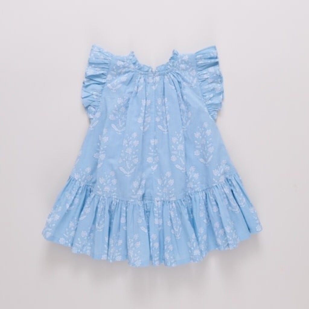 PINK CHICKEN girls harper dress - blue dewdrop block print