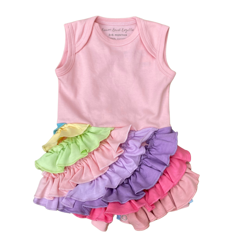 LEMON LOVES LIME Rainbow Romper-Rose Shadow