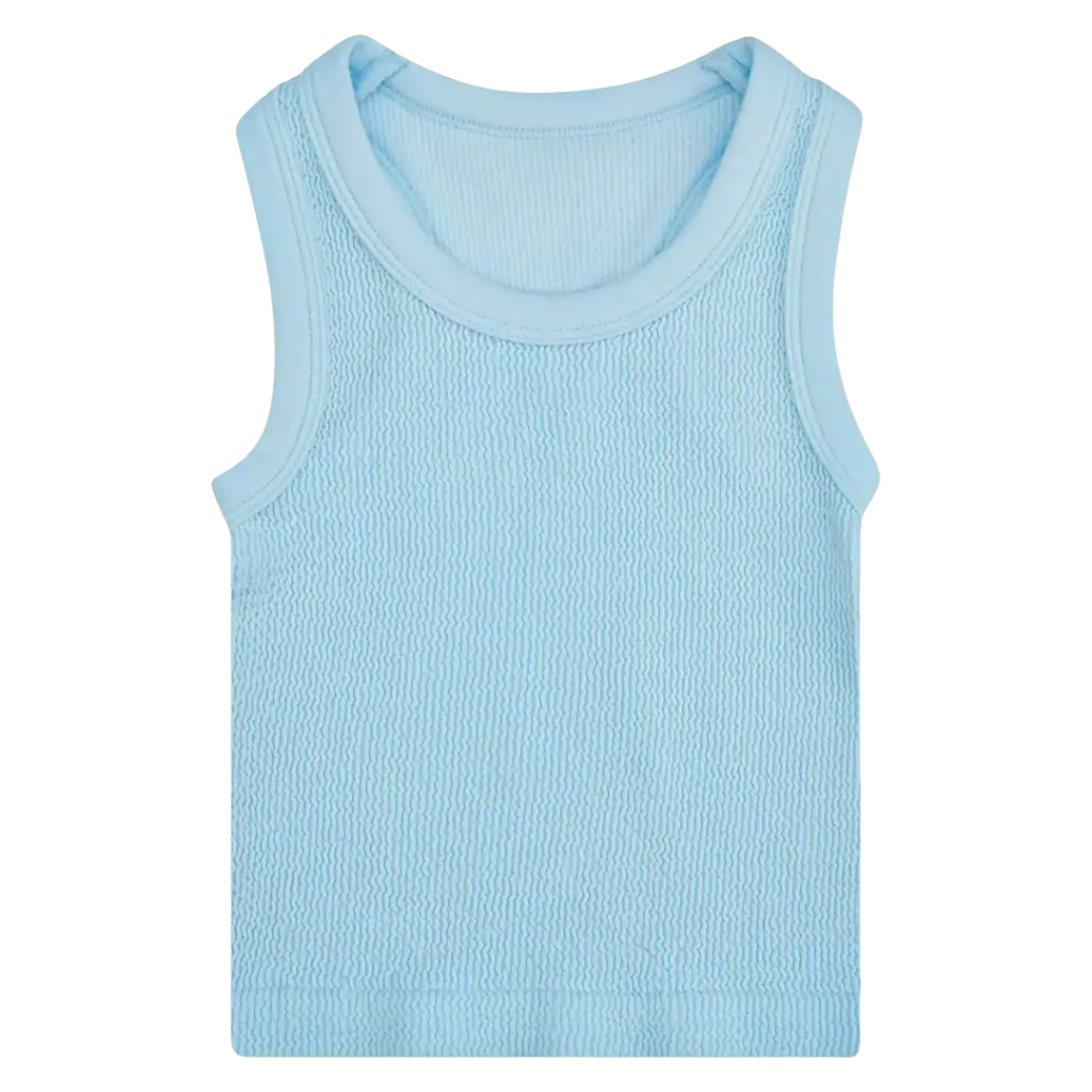 ISCREAM LIGHT BLUE SMOCKED RACERBACK TANK TOP