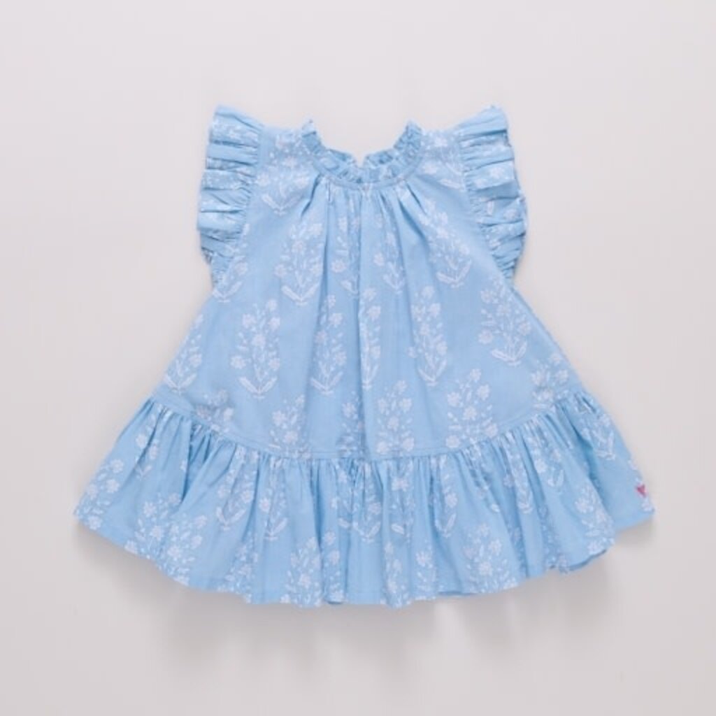 PINK CHICKEN girls harper dress - blue dewdrop block print