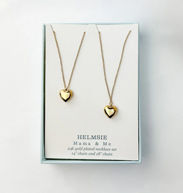 HELMSIE Mama & Me Puff Heart Necklace Set