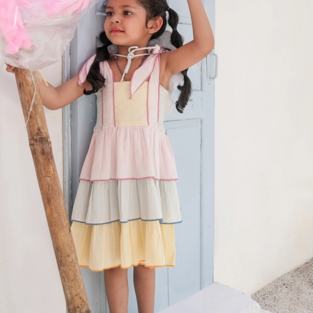 yo baby Genelia Layerd Dress: Multi-Color