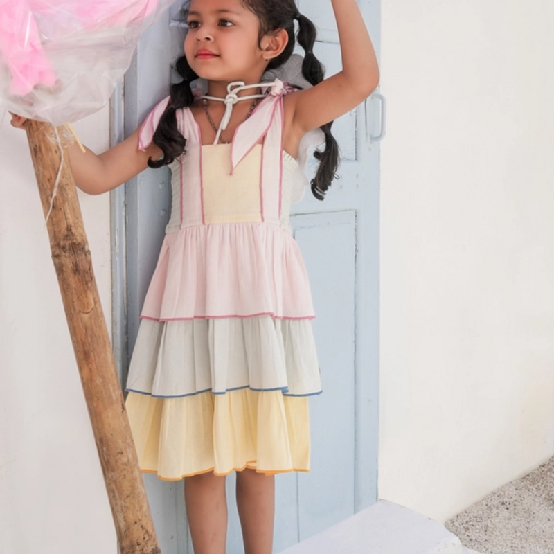 yo baby Genelia Layerd Dress: Multi-Color