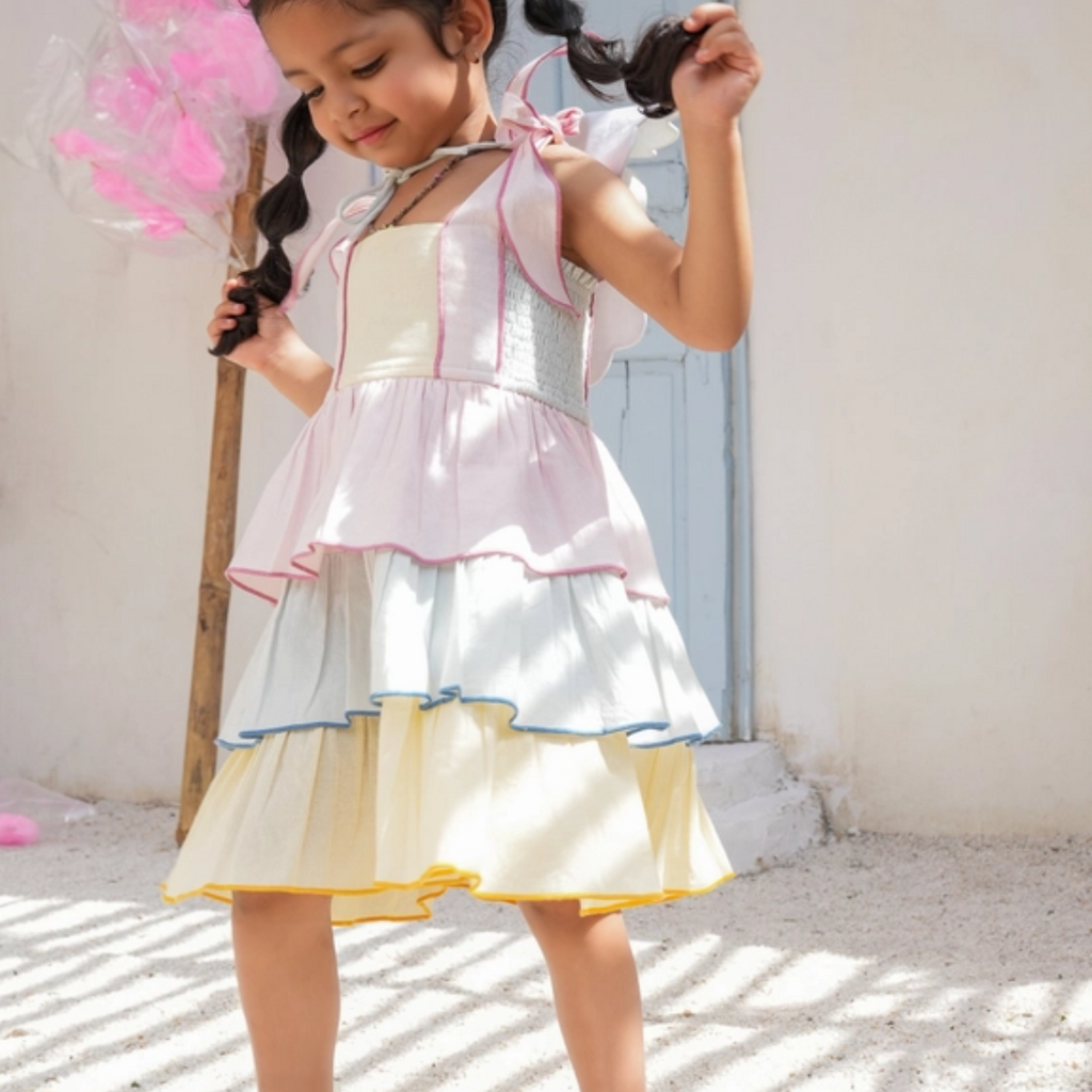 yo baby Genelia Layerd Dress: Multi-Color