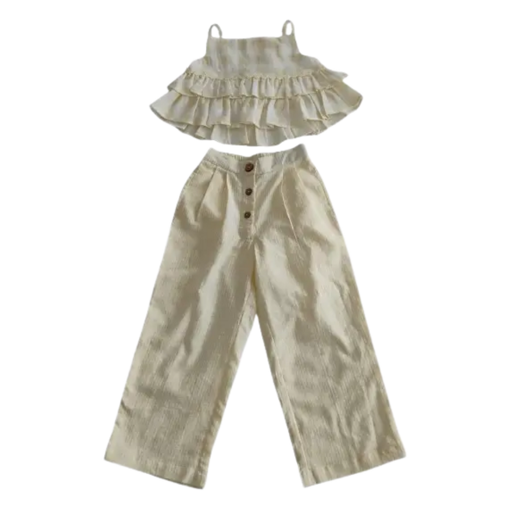 yo baby Ariana Top and Pant Set: Pastel Yellow