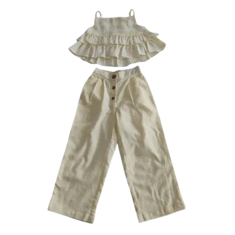yo baby Ariana Top and Pant Set: Pastel Yellow