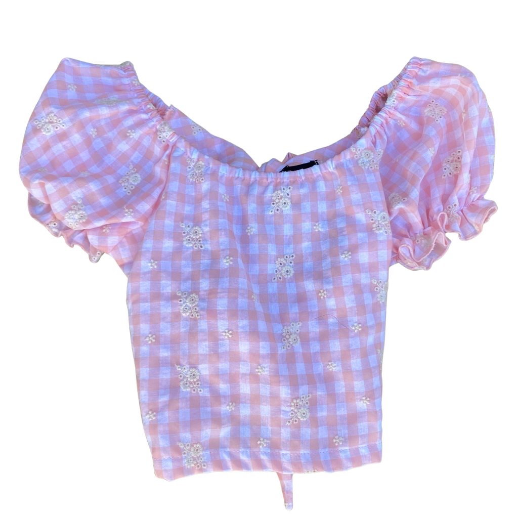 FLOWERS BY ZOE Girls Peach & White Gingham Top