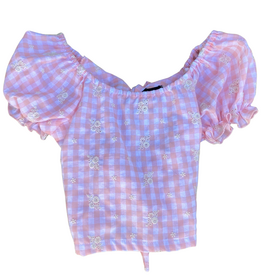 FLOWERS BY ZOE Girls Peach & White Gingham Top