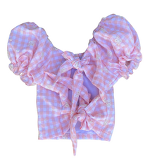 FLOWERS BY ZOE Girls Peach & White Gingham Top