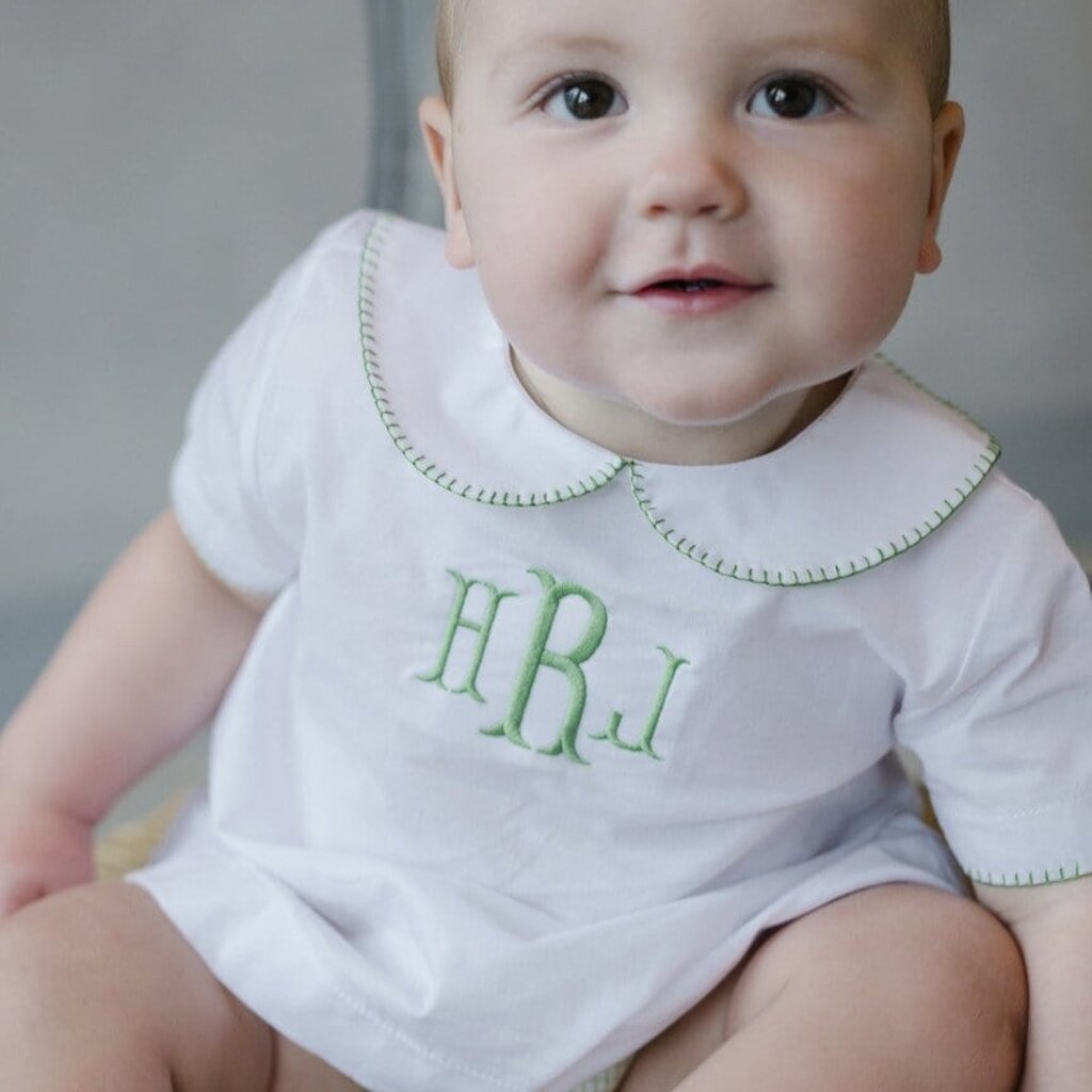 LITTLE ENGLISH Whipstitch Day Shirt-Green w/ Diaper Cover-Meriwether Stripe