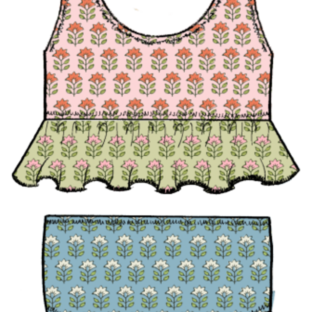 PINK CHICKEN girls palmer tankini - multi prairie block print